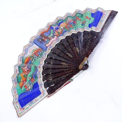 289 - A Chinese gilded and lacquered fan, circa 1900, with hand painted paper screen