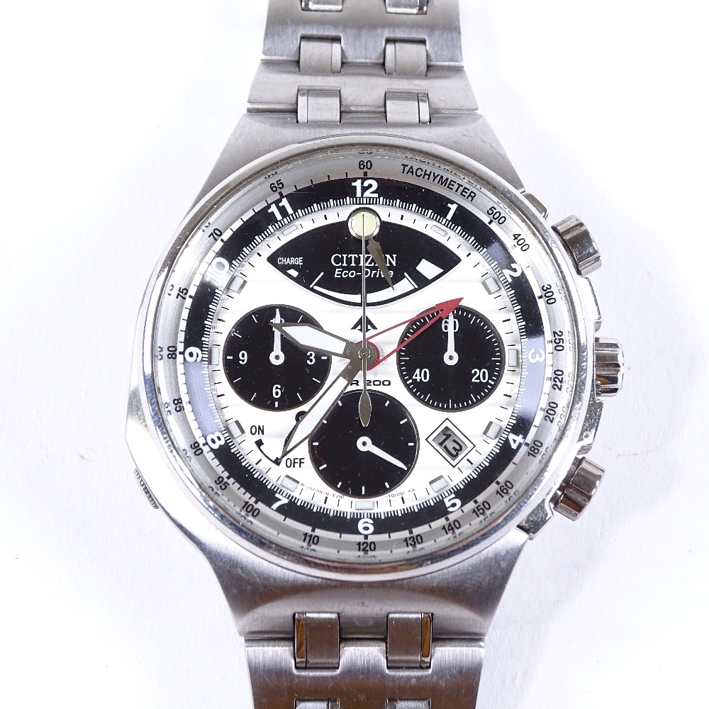 CITIZEN a stainless steel Eco Drive WR200 Calibre 2100 quartz chronograph wristwatch ref. E210 T0