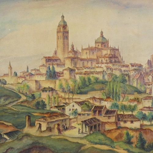 1205 - E M Wagner, watercolour, Segovia, signed, 25