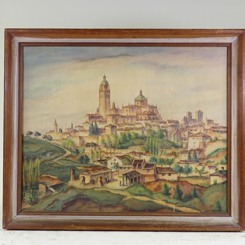 1205 - E M Wagner, watercolour, Segovia, signed, 25