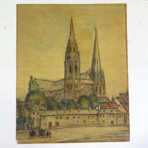 1205 - E M Wagner, watercolour, Segovia, signed, 25