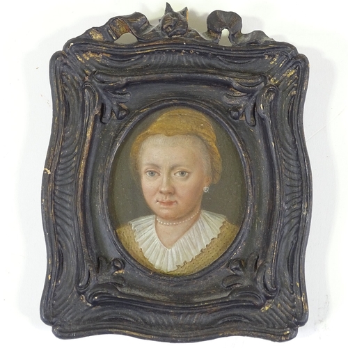 1208 - 19th century oil on panel, miniature portrait of a woman, unsigned, panel size 4