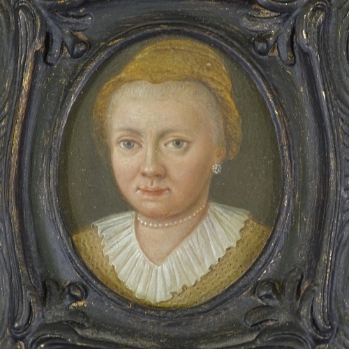 1208 - 19th century oil on panel, miniature portrait of a woman, unsigned, panel size 4