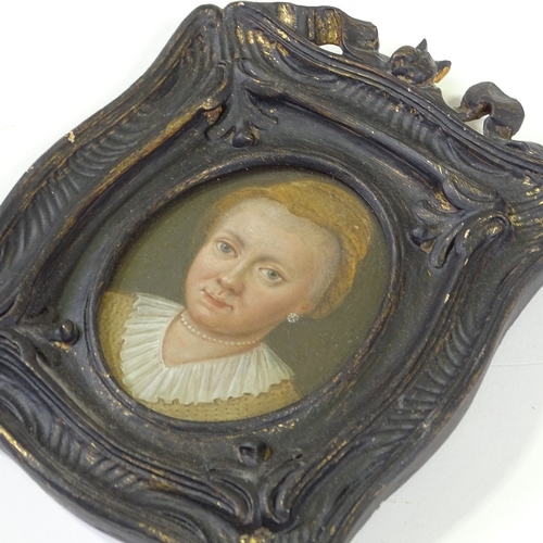 1208 - 19th century oil on panel, miniature portrait of a woman, unsigned, panel size 4