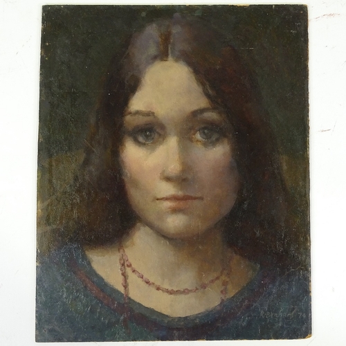 1214 - Ronald Benham, oil on board, portrait of a girl, signed and dated 1974, 12