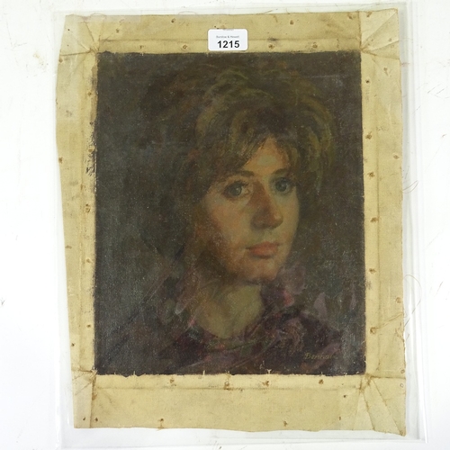 1215 - Ronald Benham, unstretched oil on canvas, portrait of a woman, signed and dated 1964, image 12