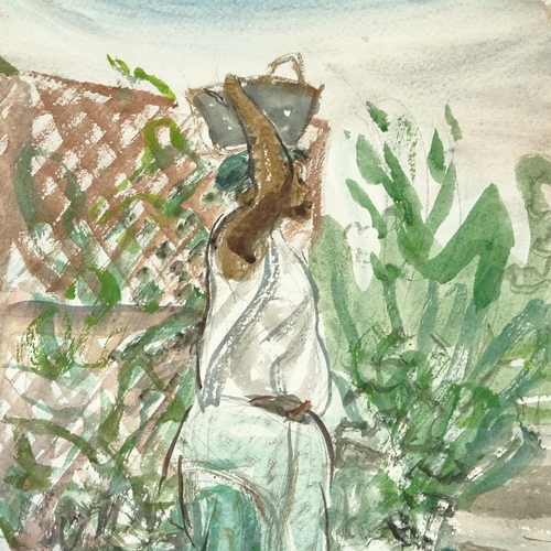 1219 - Leon Underwood (1890 - 1975), watercolour, woman in Sierra Leone 1945, 15.5