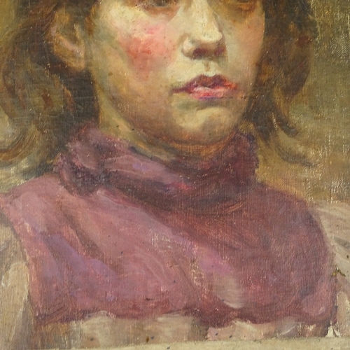 1221 - Geoffrey Mortimer (1895 - 1986), oil on canvas laid on board, portrait of a girl, circa 1940s, 13