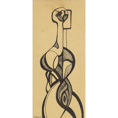 1222 - A Reeve, pen and ink drawing, abstract vorticist figure, signed and dated 1914, 8.5