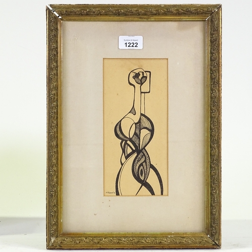 1222 - A Reeve, pen and ink drawing, abstract vorticist figure, signed and dated 1914, 8.5