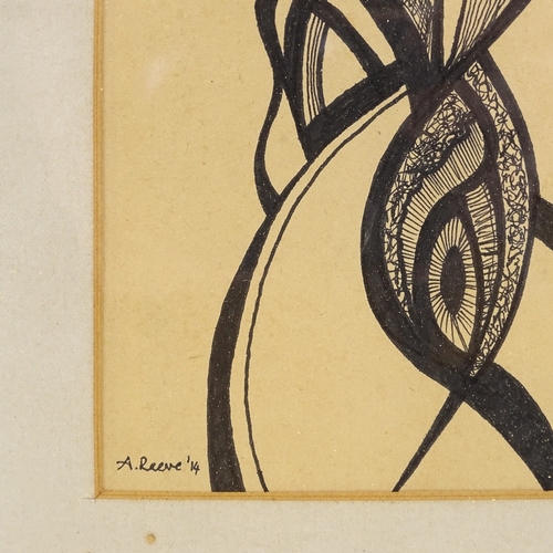 1222 - A Reeve, pen and ink drawing, abstract vorticist figure, signed and dated 1914, 8.5