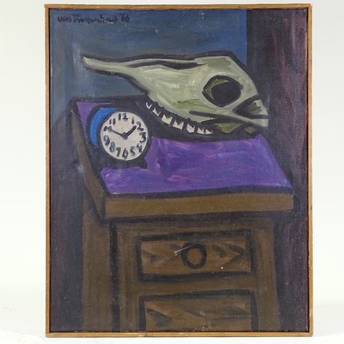 1232 - Geert Van Fastenhout (born 1935), oil on canvas, symbolic still life, circa 1960, signed, 24