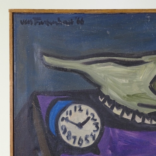 1232 - Geert Van Fastenhout (born 1935), oil on canvas, symbolic still life, circa 1960, signed, 24