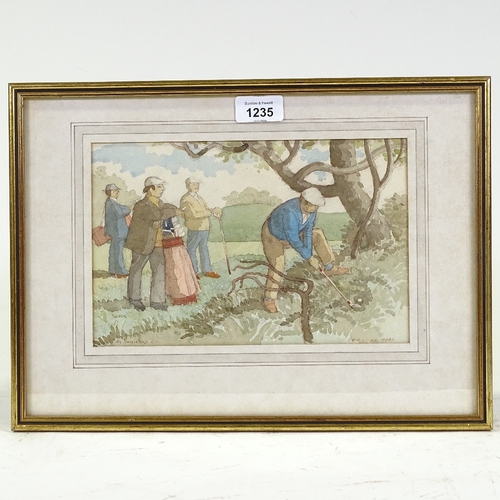 1235 - Ionicus (Joshua Armitage), watercolour, golfing scene, 1981, signed, 6.5