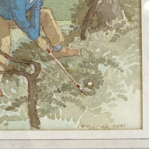 1235 - Ionicus (Joshua Armitage), watercolour, golfing scene, 1981, signed, 6.5