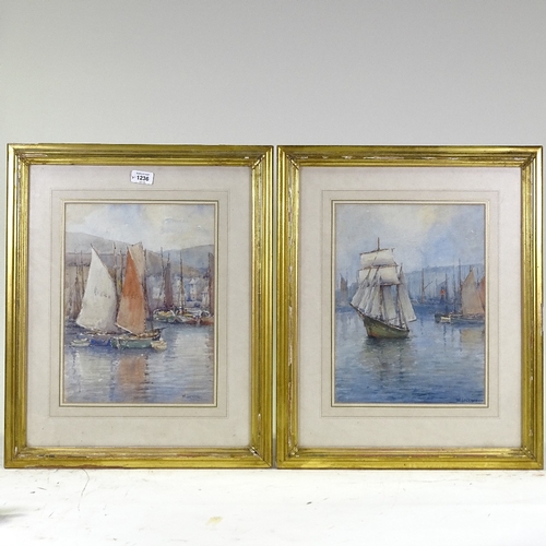 1236 - W Lockwood, pair of watercolours, Brixham and Polperro harbour scenes, signed, 14