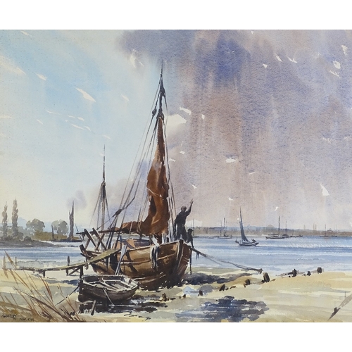 1241 - J Chambury, watercolour, Essex Estuary, signed, 19