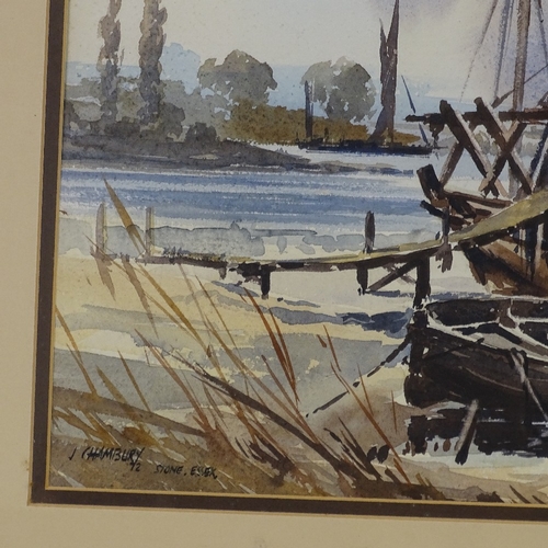 1241 - J Chambury, watercolour, Essex Estuary, signed, 19