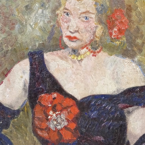 1244 - Mid-20th century oil on canvas, portrait of a woman, unsigned, 16