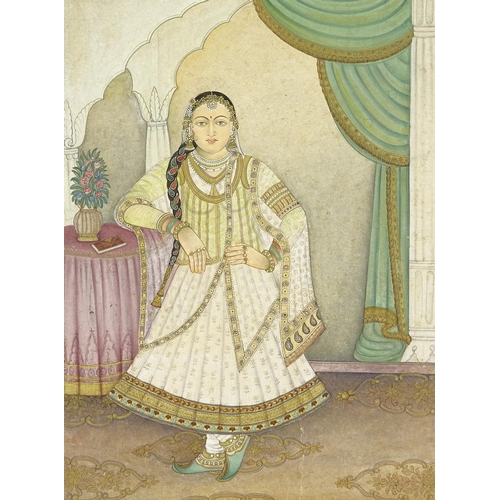 1246 - Indian School, watercolour with gilding, portrait of a girl, image 12