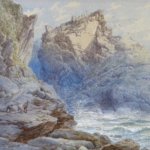 1260 - 19th century watercolour, Tintagel Cornwall, indistinctly signed, 15