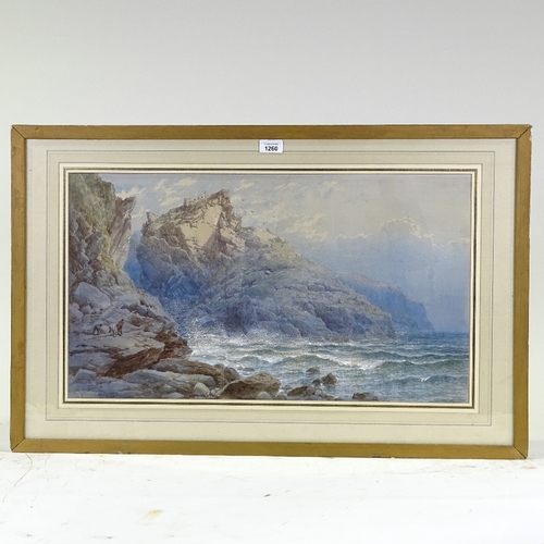 1260 - 19th century watercolour, Tintagel Cornwall, indistinctly signed, 15