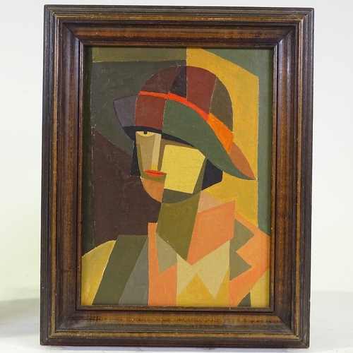 1265 - Oil on board, cubist style portrait, unsigned, 13