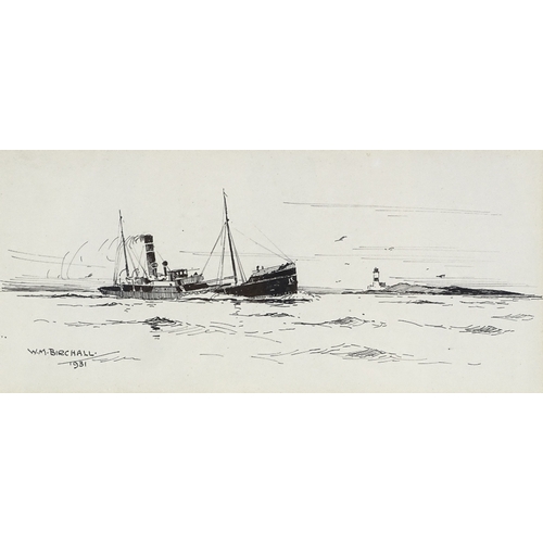 1266 - William Birchall (1884 - 1941), pen and ink drawing, steam barge, signed and dated 1931, 5