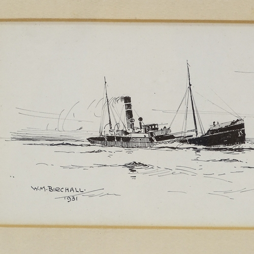 1266 - William Birchall (1884 - 1941), pen and ink drawing, steam barge, signed and dated 1931, 5