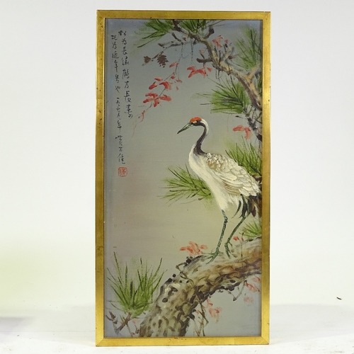 1269 - 20th century Chinese School, oil on canvas, crane in a tree, text inscription, 23