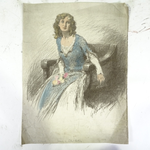 1271 - Gilbert Holliday, charcoal/watercolour, portrait of the actress Evelyn Millard, sheet size 18