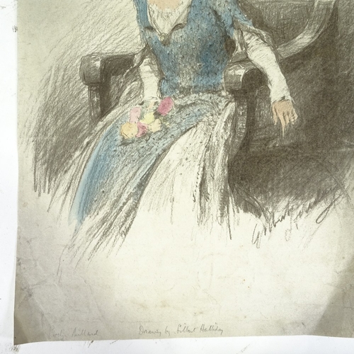 1271 - Gilbert Holliday, charcoal/watercolour, portrait of the actress Evelyn Millard, sheet size 18