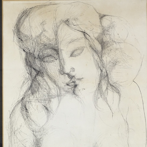 1279 - Charcoal/ink drawing, two lovers, indistinctly signed, dated '61, 23