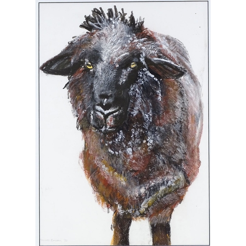 1280 - Annabel Emsden, acrylic on paper, sheep, signed and dated 1990, 20.5