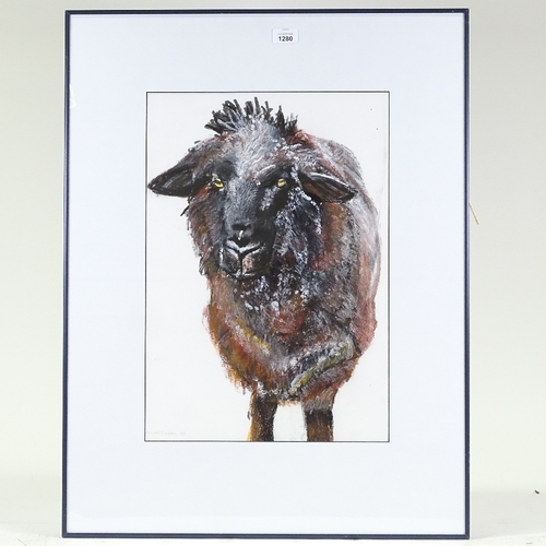 1280 - Annabel Emsden, acrylic on paper, sheep, signed and dated 1990, 20.5