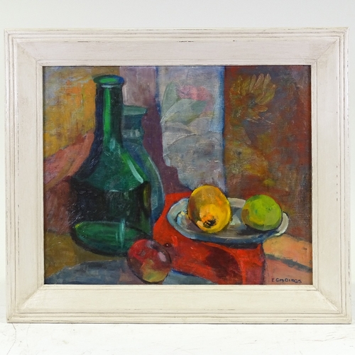 1281 - E Giddings, oil on board, still life, signed, 18