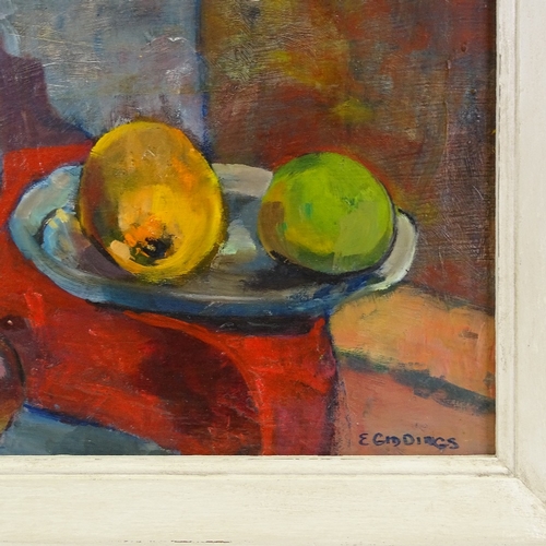 1281 - E Giddings, oil on board, still life, signed, 18