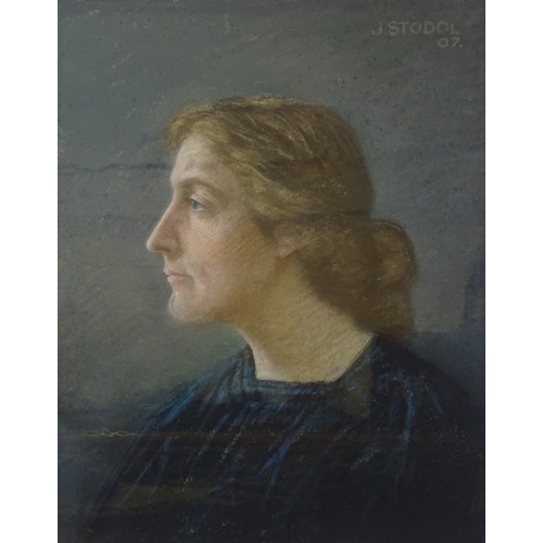 1283 - J Stodol, coloured pastels, portrait of a woman, signed and dated 1907, 22