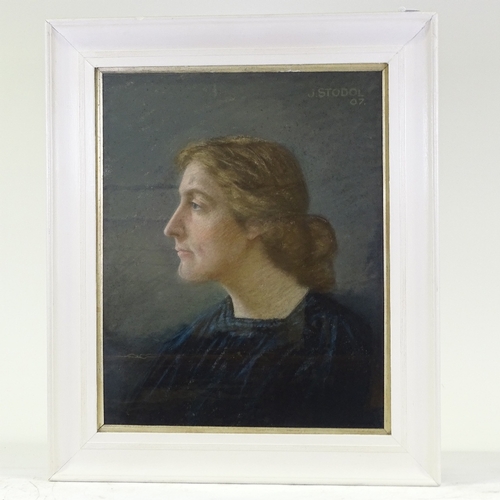 1283 - J Stodol, coloured pastels, portrait of a woman, signed and dated 1907, 22