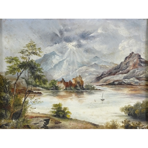 1285 - Oil on board, Highland Loch scene, indistinctly signed, dated 1897, 9