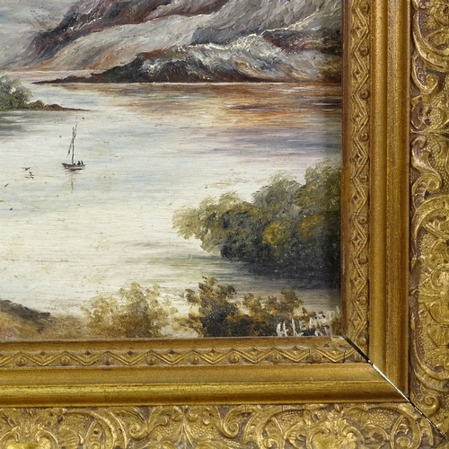 1285 - Oil on board, Highland Loch scene, indistinctly signed, dated 1897, 9