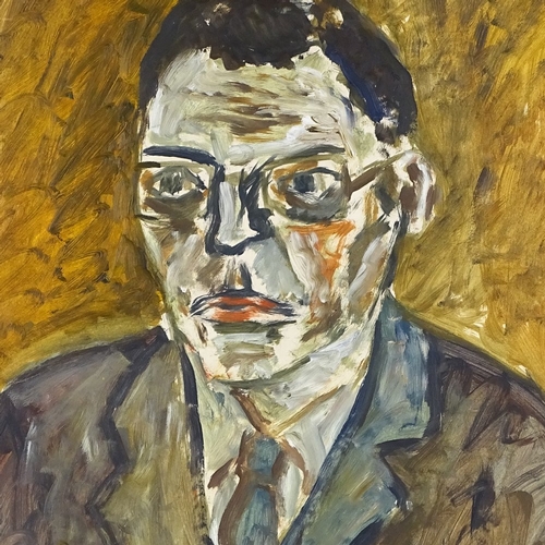 1286 - Oil on board, expressionist portrait of a man, indistinctly signed, 26