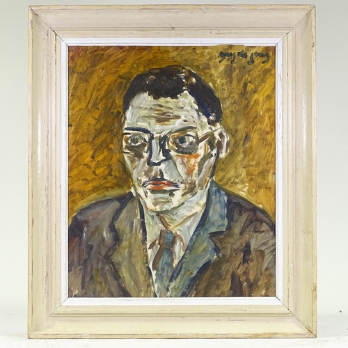 1286 - Oil on board, expressionist portrait of a man, indistinctly signed, 26