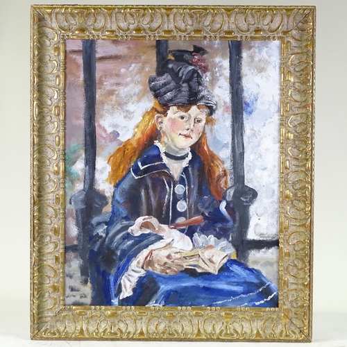 1287 - Oil on board, girl reading a book, unsigned, 28