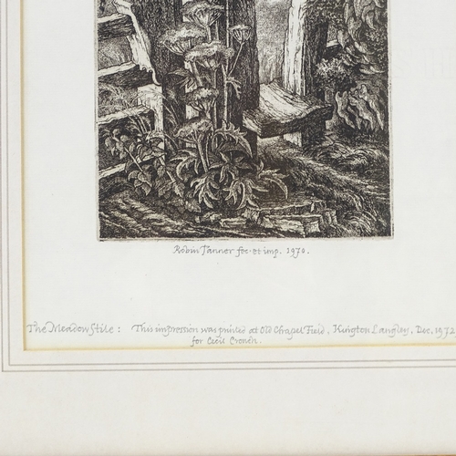 1291 - Robin Tanner, engraving, the meadow stile, signed and inscribed in pencil 1970, plate size 7.75