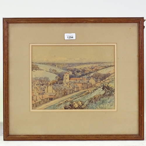 1294 - Edward Leslie Badham, watercolour, view over Tackleway Hastings, circa 1930s, signed, 9