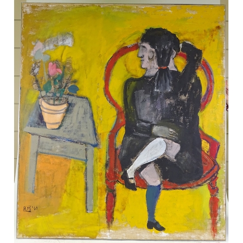 1300 - Anna Mayerson (1906 - 1984), oil on canvas, figure seated, signed and dated 1969, 45