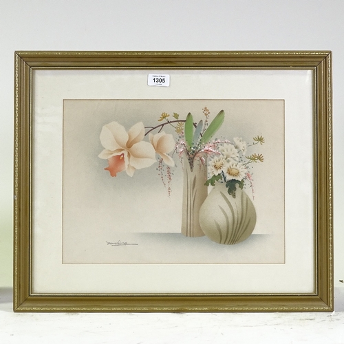 1305 - Danching?, watercolour, still life flowers, 11