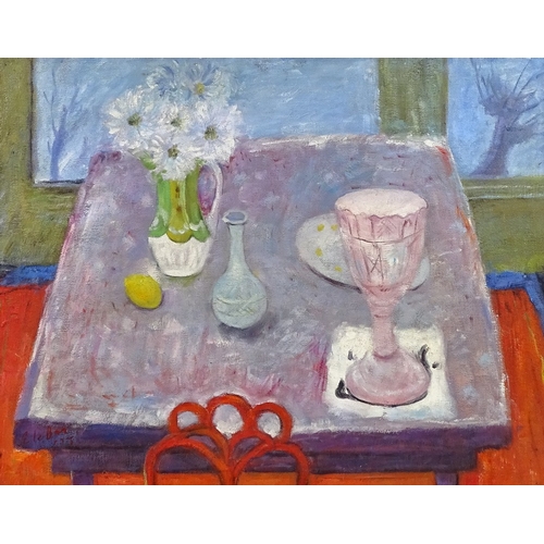 1318 - Modern oil on board, still life kitchen table, 16