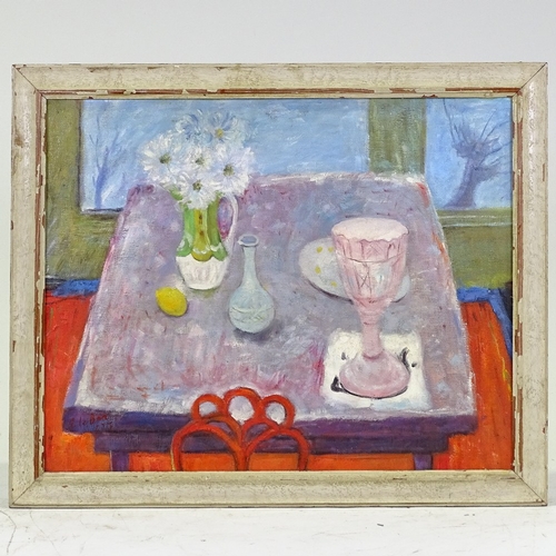 1318 - Modern oil on board, still life kitchen table, 16